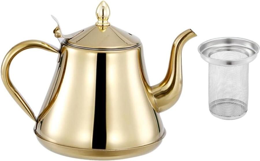 Roestvrijstalen Theepot Waterkoker Ketel Koffie Zetten Lange Zwanenhals Uitloop 21 x 20 x 15 cm Goud