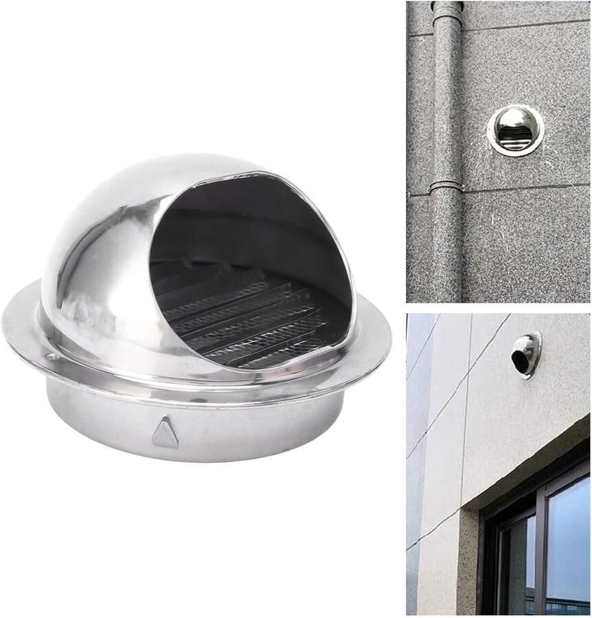 Roestvrijstalen Ventilatiekap Afzuigkap Buitenmuur Ventilatie Beschermen Halfronde Windkap 16 x 16 x 12 cm Zilver