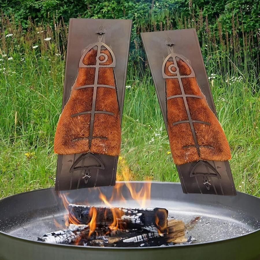 Roestvrijstalen Vis Houder Grill Plank Barbecue Vlees Gelijkmatige Warmteverdeling 54x14x4 cm Zilver