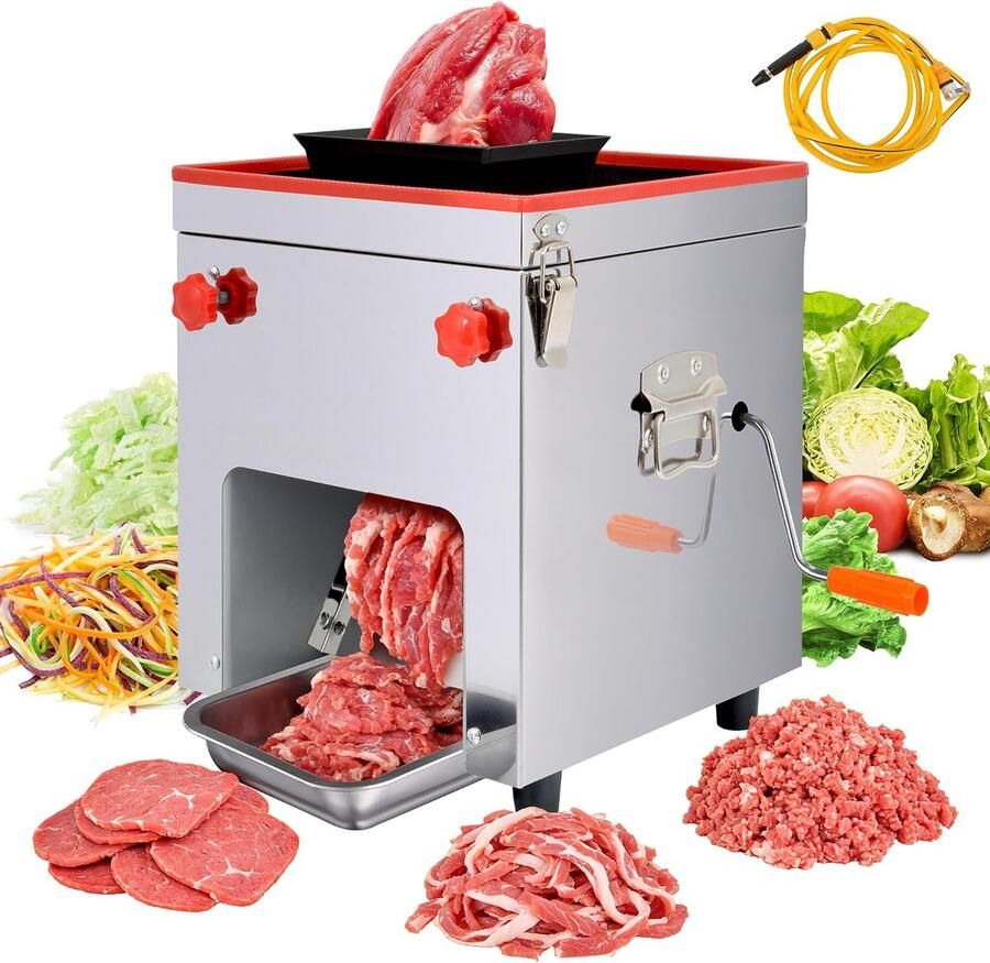 Roestvrijstalen vleessnijmachine 850 W 220 V vleessnijder 150 kg h 3-in-1 allessnijder schijven strips hakselsnijden voor vlees vis en groenten voor huishouden restaurant