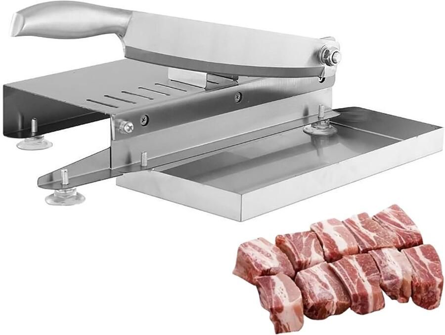 COOAU Roestvrijstalen Vleessnijmachine Handmatige Bottensnijder met Invoerlade Snijmachine Hakker voor Kip Eend Vis en Ribben