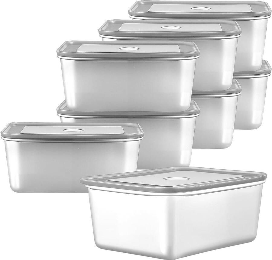 Roestvrijstalen Voedselcontainers Opslagbakjes Keuken Maaltijden Voorbereiden Micro-vacuüm afsluiting 8 stuks 500ml Zilver