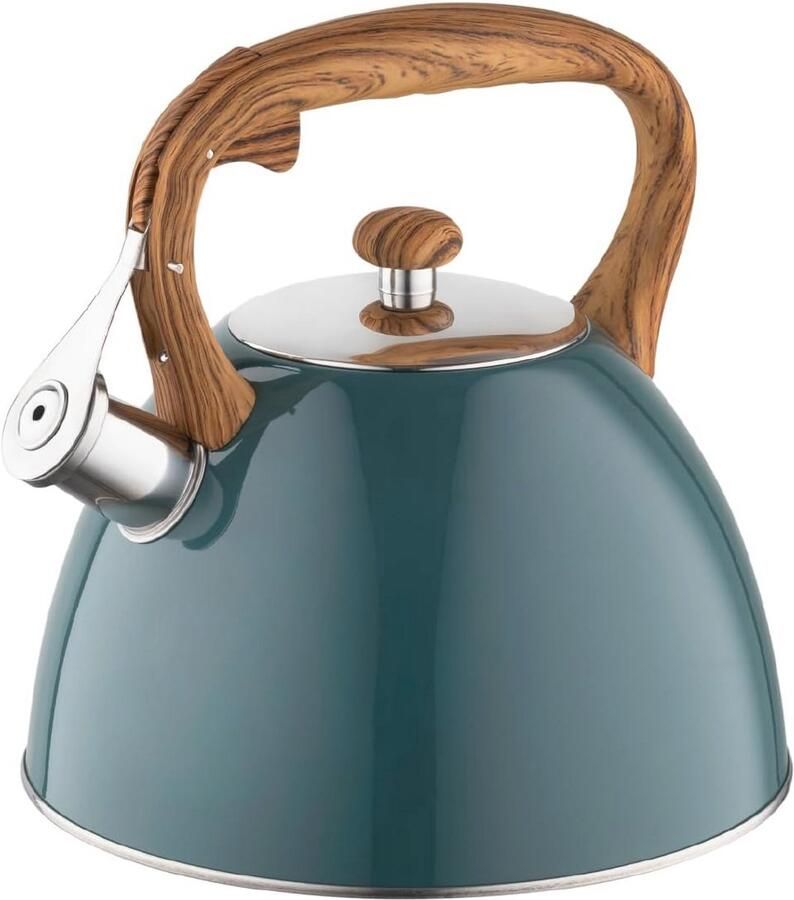 Roestvrijstalen Waterkoker 2 5 l met Houten Handvat en Automatisch Fluitje