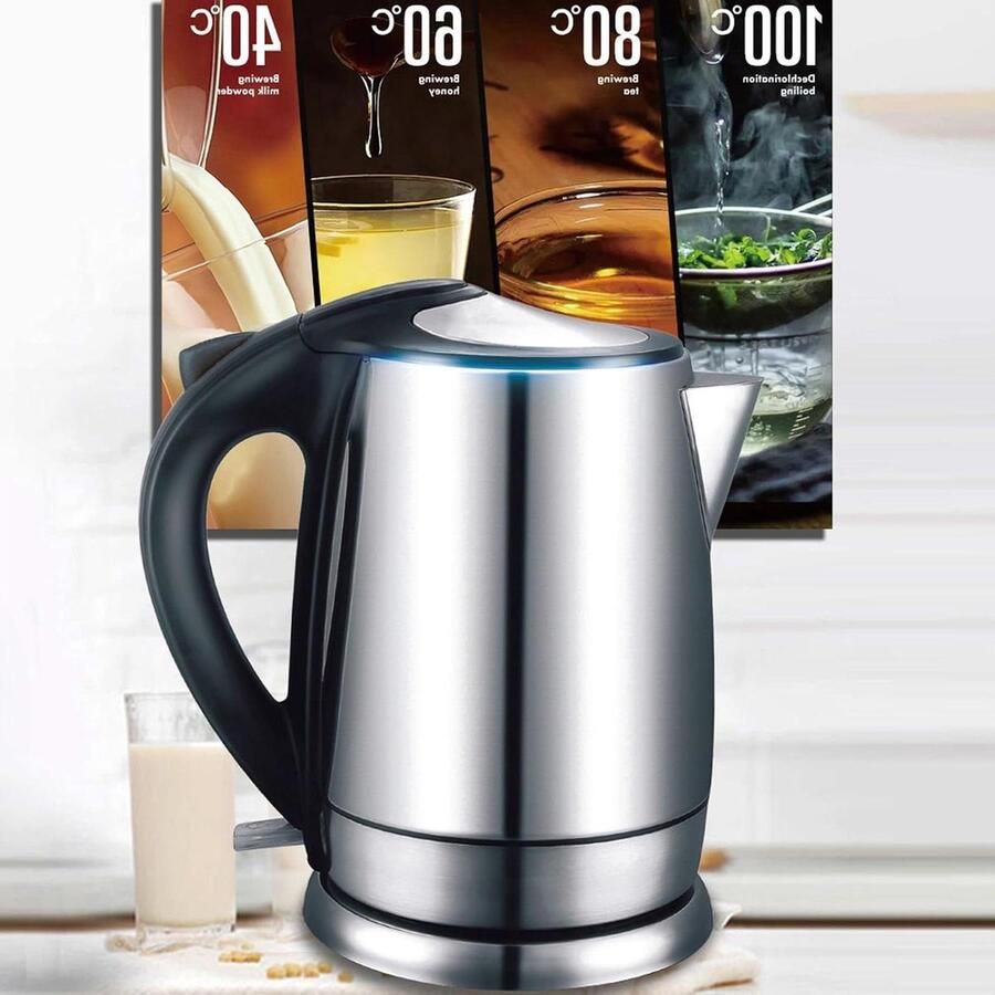Roestvrijstalen Waterkoker Elektrische Ketel Snel Water Koken Automatische Uitschakeling 1.8L Zilver