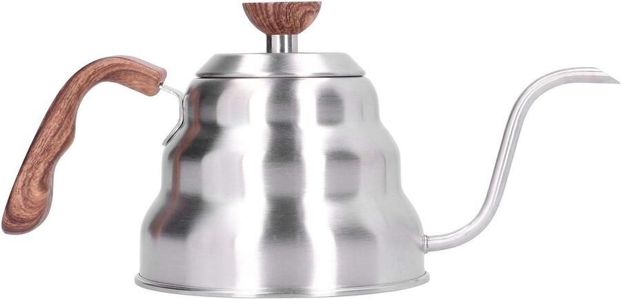 Roestvrijstalen waterkoker Koffiepot Theepot Filterkoffie Zetten Zwanenhals Uitloop 1 Liter Zilver