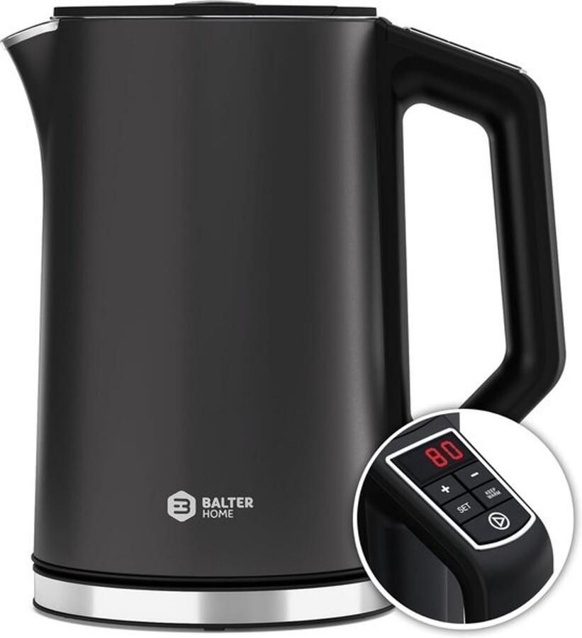 Roestvrijstalen waterkoker met instelbare temperatuur 40-100°C 1.5L 2200W stille werking