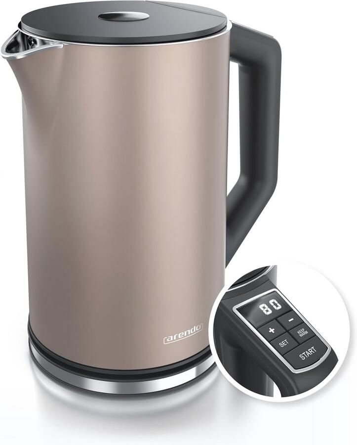 Roestvrijstalen waterkoker met temperatuurinstelling 40-100 graden dubbelwandig design 1 5 liter 2200 W