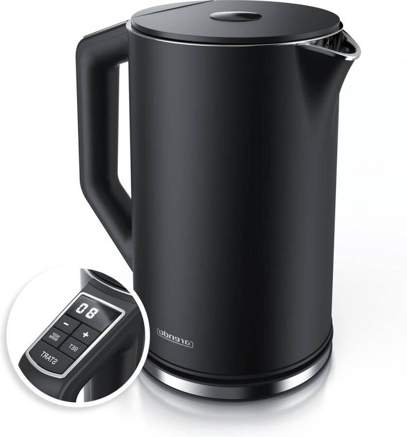 Roestvrijstalen waterkoker met temperatuurinstelling dubbelwandig design theekoker met temperatuurweergave 15 liter 2200 W GS zwart 40-100 graden model ELEGANT
