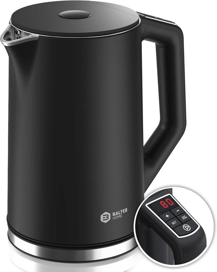 Roestvrijstalen waterkoker met temperatuurkeuze 40°C 100°C 1 5L 2200W BPA-vrij dubbelwandig en draadloos