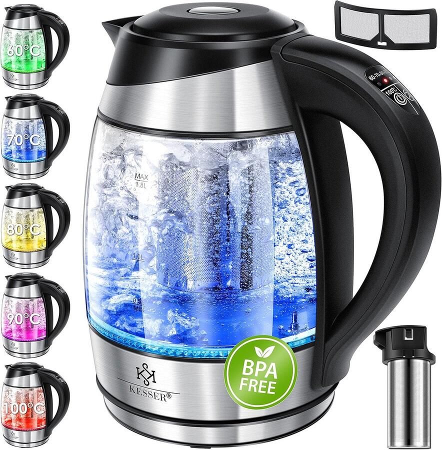 Roestvrijstalen Waterkoker Thee Waterkoker Temperatuur Controle Kleurverandering Verlichting 1.8 Liter Zilver
