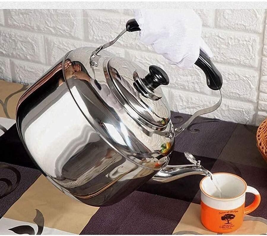 Waterkoker RVS Fluitketel Gas Koffie Thee Universele Bodem 6 Liter Zilver