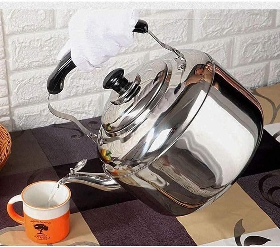 Roestvrijstalen Waterkoker Theepot Ketel Water Koken Fluitend Geluid 4L Zilver