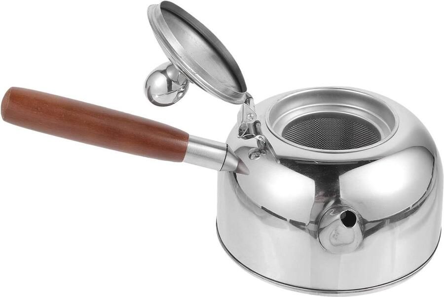 Roestvrijstalen waterkoker Theepot met infuser Water koken Hout handvat 680ml Zilver