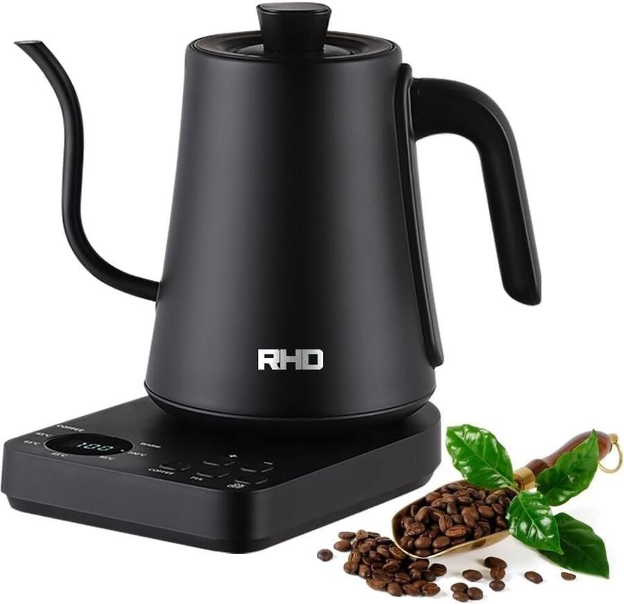 Roestvrijstalen Waterkoker Zwart Met Digitale Thermostaat Zwanenhals Pour Over Voor Thee en Koffie