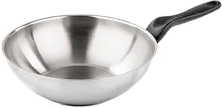 Wok Pan Roerbakpan Staal Koken op Inductie Extra Dikke Bodem 28 cm Zilverkleurig