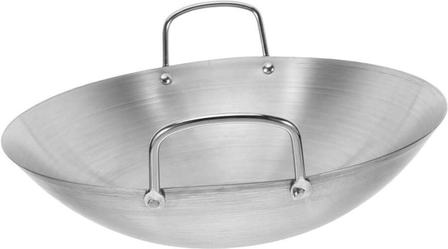 Roestvrijstalen Wok Anti-aanbak Pan Gezond Koken Dubbele Handgreep 28 cm Zilver