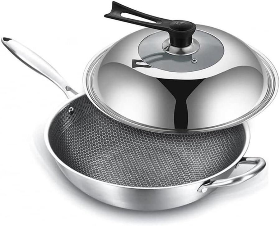 Roestvrijstalen Wok Antiaanbakpan Dagelijks Koken Gelijkmatige Warmte 36 cm Metaal