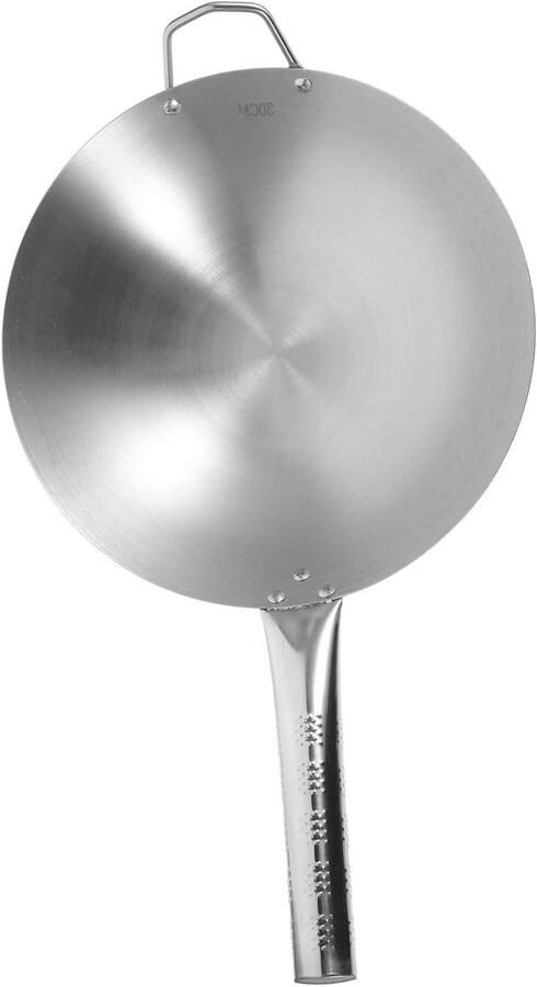 Roestvrijstalen Wok Antiaanbakpan Roerbakken en Koken Lange Geïsoleerde Handgreep 49 cm Lengte Zilver