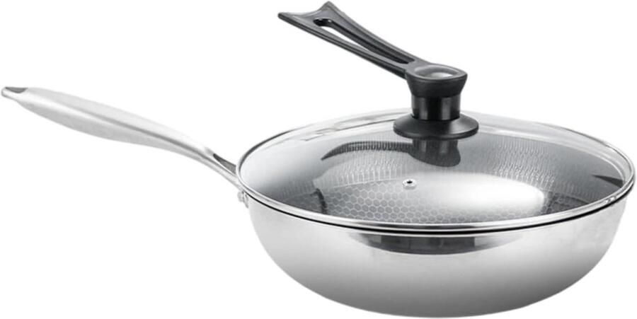 Roestvrijstalen Wok Braadpan Mengpan Aziatisch Koken Drielaags Staal 32 cm Zilver