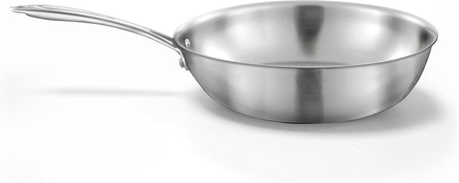 Roestvrijstalen Wok Gourmet Pan Snel Koken Triply Technologie 28 cm Zilver