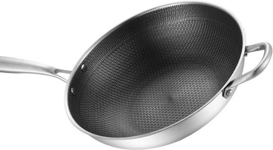 Roestvrijstalen Wok Honingraatpan Veelzijdig Koken Chemisch Vrij 32 cm Zilver