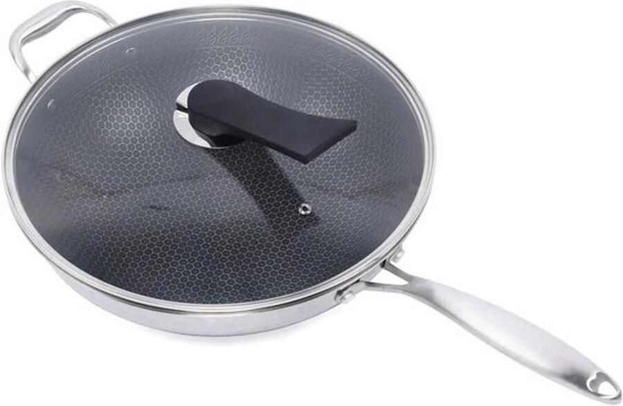 Roestvrijstalen Wok Keuken Koekenpan Veelzijdig Koken Gelijkmatige Warmte 34 cm Diameter Zwart Zilver