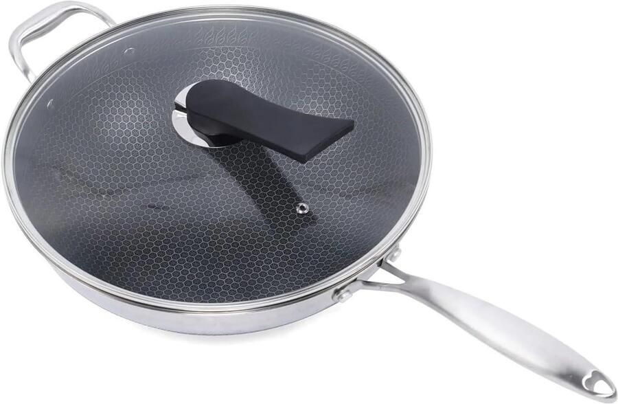 Roestvrijstalen Wok Keuken Koekenpan Veelzijdig Koken Gelijkmatige Warmte 34 cm Diameter Zwart Zilver