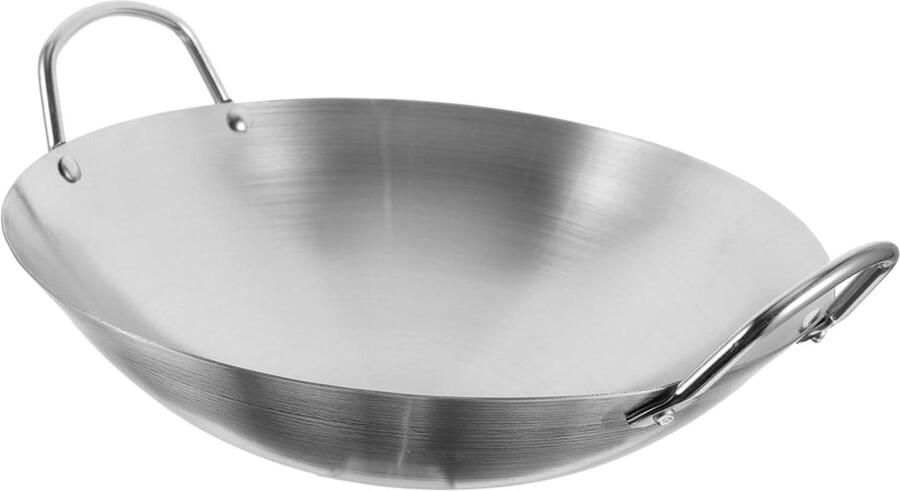 Roestvrijstalen Wok Keukenpan Braadpan Roerbakken Koken Dubbel oor ontwerp 32 cm Zilver