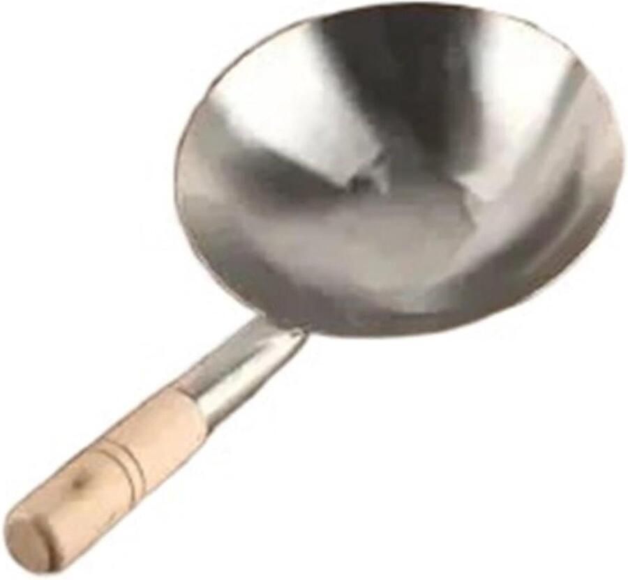 Roestvrijstalen Wok Keukenpan Veelzijdig Koken Gelijkmatige Warmte 22 cm Houten Handvat
