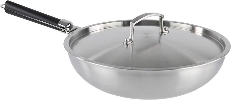 Roestvrijstalen wok Koekenpan Authentiek koken Afneembare steel 28 cm Geborsteld staal