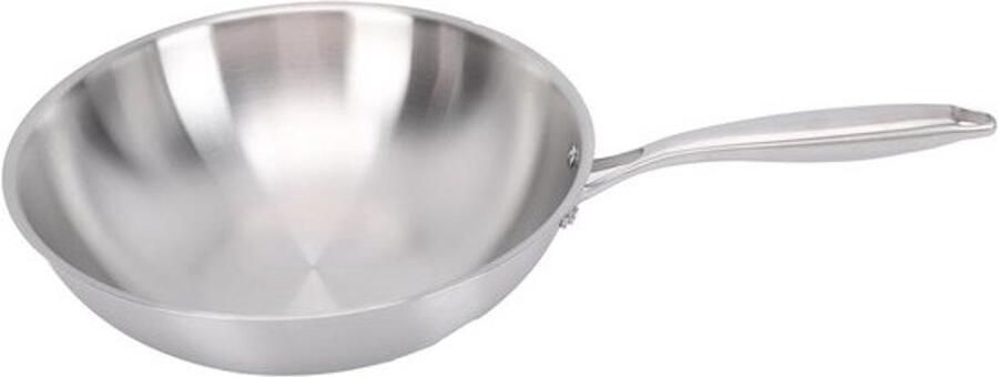 Roestvrijstalen wok Koekenpan Voor roerbakken en koken Efficiënte warmteverdeling 32 cm Zilverkleurig