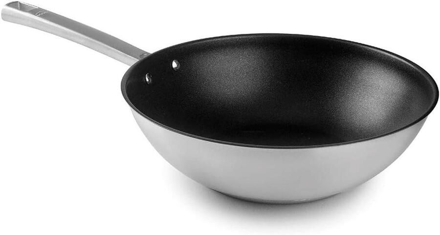 Roestvrijstalen Wok Koekenpan Aziatisch Koken Titanium Versterkte Coating 28 cm Zwart
