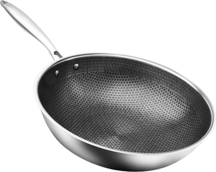 Roestvrijstalen Wok Koekenpan Braadpan Thuis Koken Snel Gelijkmatig Verwarmen 32 cm Zilver