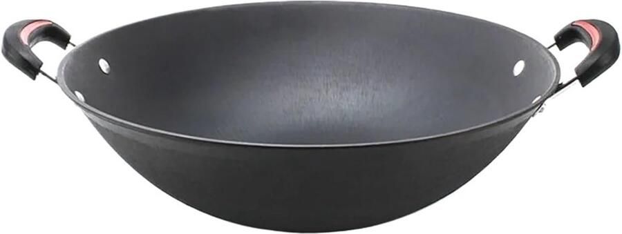 Roestvrijstalen Wok Koekenpan Braadpan Veelzijdig Koken Dubbele Oor Handgreep 38 cm Ronde Bodem Zilverkleurig