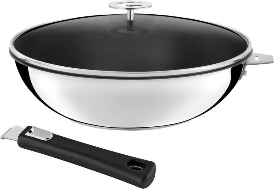 Roestvrijstalen Wok Koekenpan Gezond Koken Keramische Coating 28 cm Zilver