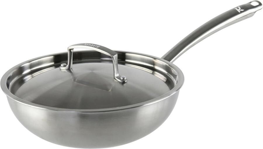 Roestvrijstalen Wok Koekenpan Gezond Koken Triply Materiaal Ø 28 cm Grijs