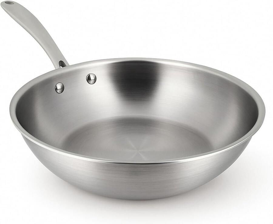 Roestvrijstalen Wok Koekenpan Gezond Koken Triply Warmteverdeling 24 cm Zilver