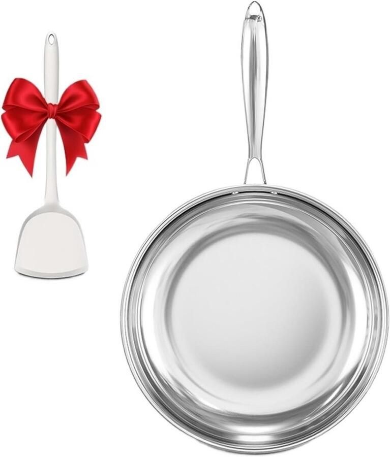 Roestvrijstalen Wok Koekenpan Inductie Veelzijdig Koken Tri-Ply Constructie 28 cm Zilver