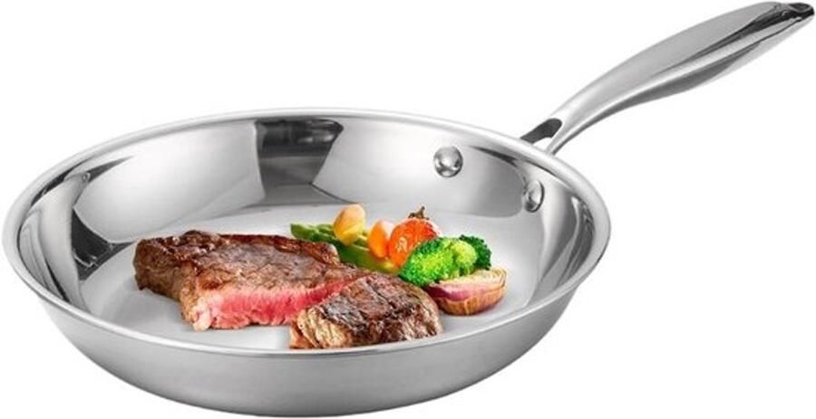 Roestvrijstalen Wokpan Klassieke Koekenpan Restaurant Koken Gecoate Oppervlakken 24cm Zilver