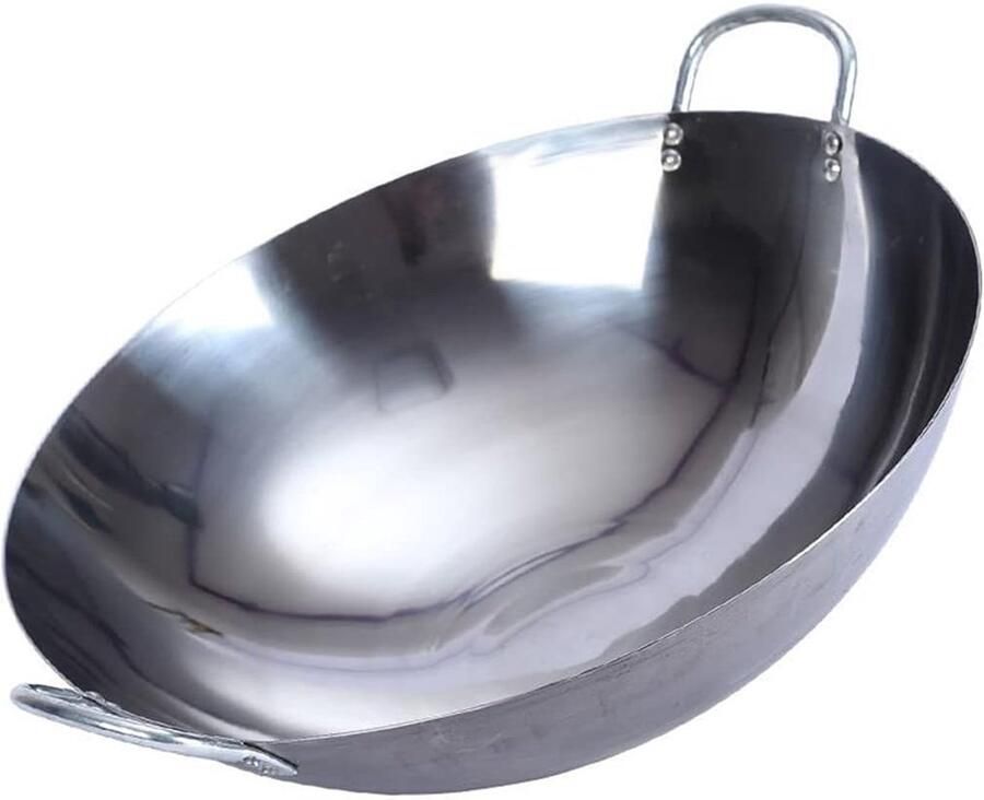 Roestvrijstalen Wok Koekenpan Keuken Snel Koken Verdikte Bodem 40 cm Zilver