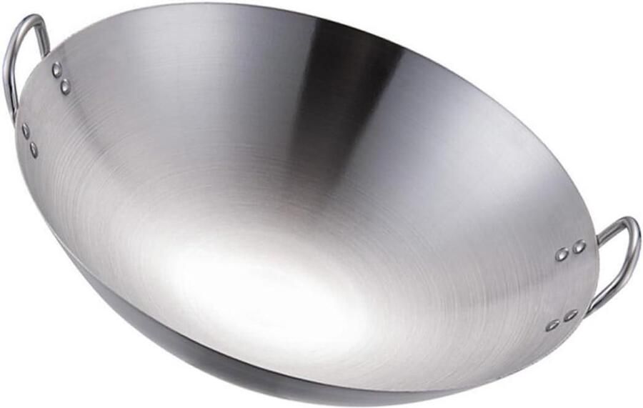 Roestvrijstalen Wok Koekenpan Keukenpan Koken Gelijkmatige Verwarming 30 cm Zilver