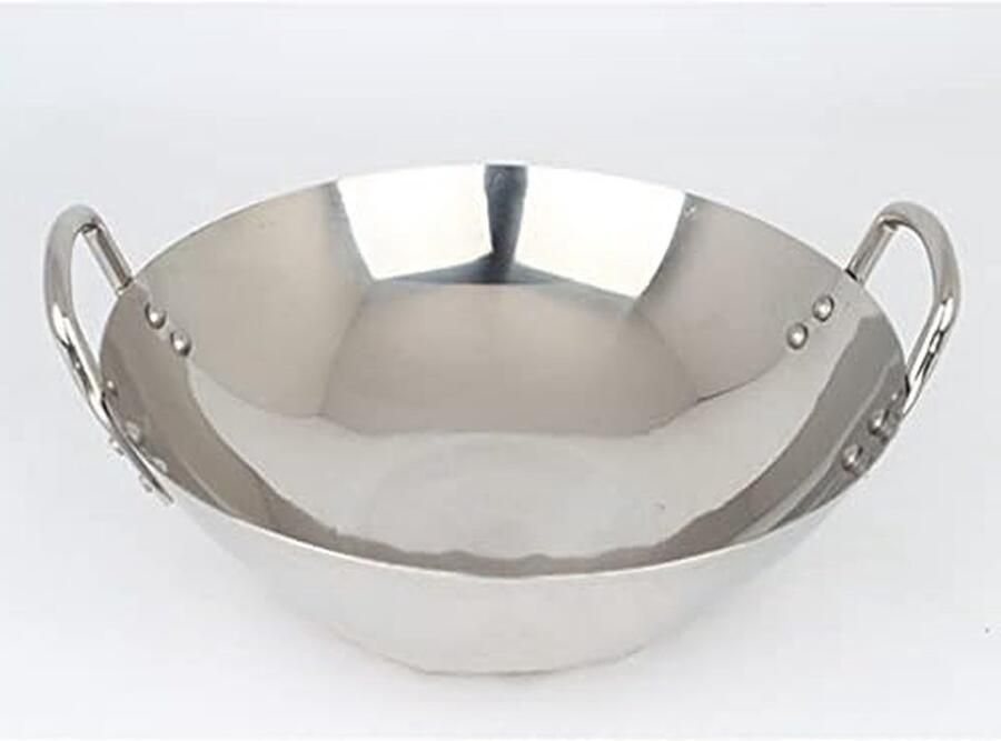 Roestvrijstalen Wok Koekenpan Koekepan Roerbakken en Koken Gelijkmatige Warmteverdeling 50-65 cm Zilverkleurig