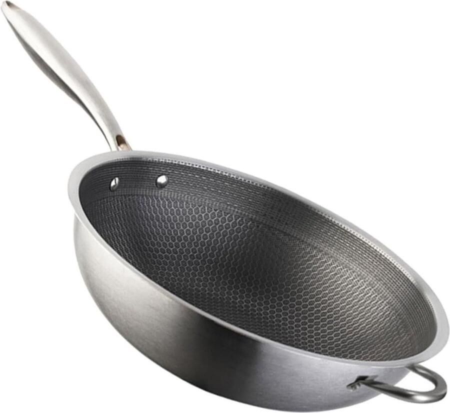 Roestvrijstalen Wok Koekenpan Koken en Bakken Honingraatstructuur 59.5 cm Zilver