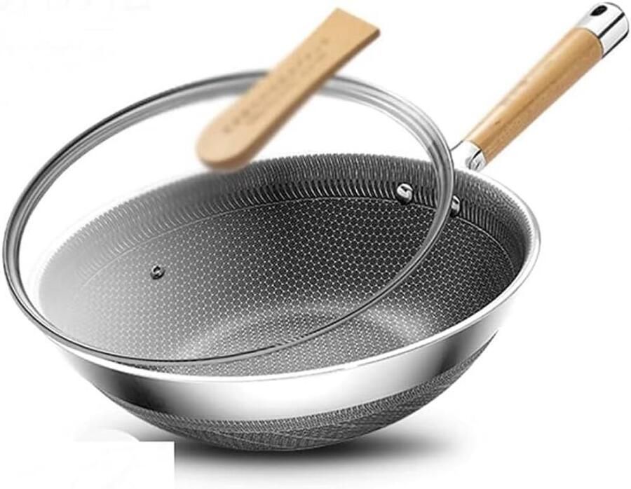 Roestvrijstalen Wok Koekenpan Lekker Koken Honingraat Nonstick Universeel Zilver