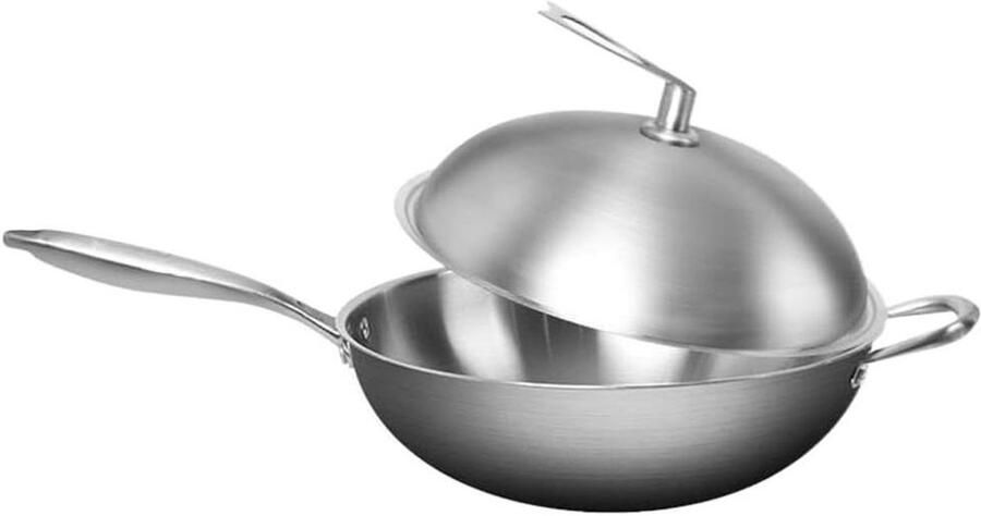 Roestvrijstalen Wok Koekenpan Lekker Koken Versterkt Materiaal 30 cm Zilver