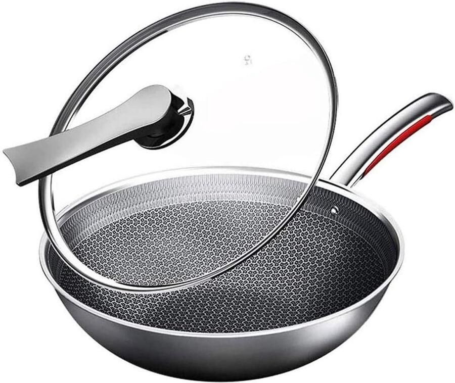 Roestvrijstalen Wok Koekenpan Maaltijden Bereiden Geschikt voor alle fornuizen 32cm Zilver