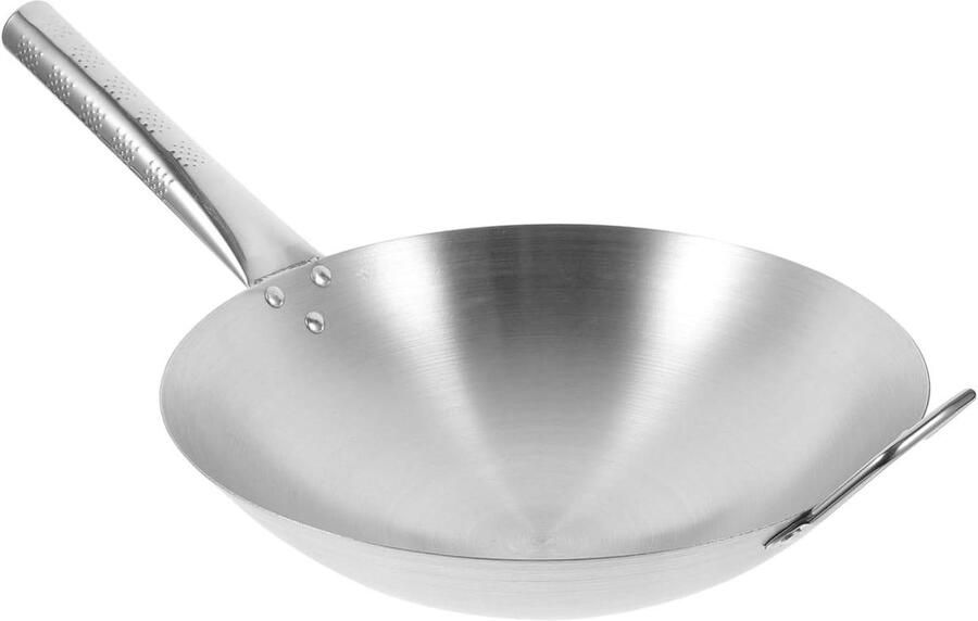 Roestvrijstalen Wok Koekenpan Pan Koken Thuis Antiaanbaklaag 49 cm Zilver