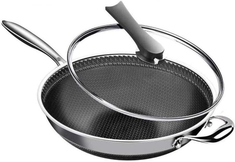 Roestvrijstalen Wok Koekenpan Pan Lekker Koken Honingraat Antiaanbak Diep Ontwerp Zilverkleurig