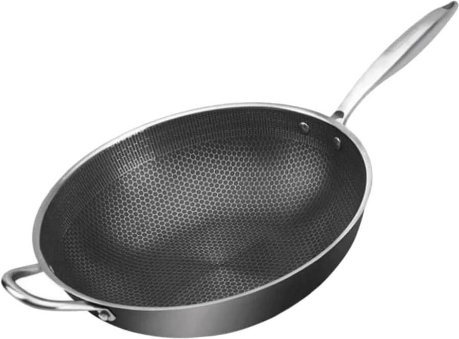 Roestvrijstalen Wok Koekenpan Pot Koken en Bakken Honingraat Korrelontwerp 59 cm Zilverkleurig