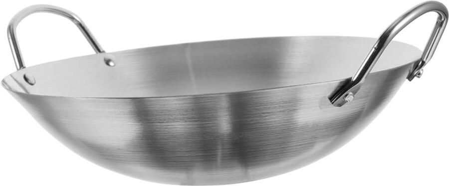 Roestvrijstalen Wok Koekenpan Roerbak Aziatisch Koken Dubbele Handgrepen 33 cm Zilver